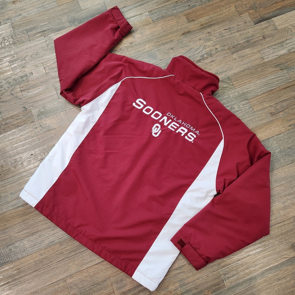 VTG Y2K RED OAK Oklahoma Sooners OU Men Med Crimson Fleece Lined Full Zip Jacket - Picture 7 of 14